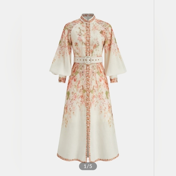 Commense Dresses & Skirts - Commense Long Sleeve Floral Midi Dress in Ivory and Blush